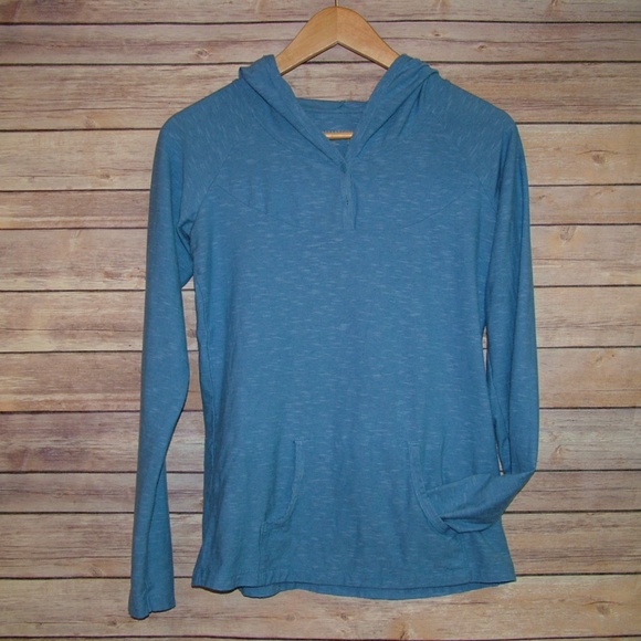 Columbia Tops - Columbia Hooded Long Sleeve Tee Blue Pocket Medium
